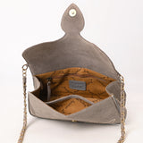 ADBGA692 Western Clutch Crossbody Bag with Cream Embroidery & Chain Strap