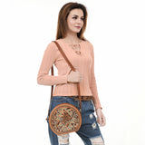ADBGA538 American Darling Hand Tooled Genuine Leather Canteen Bag with Turquoise Studs Western Crossbody