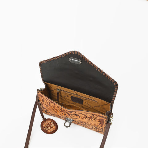 ADBG395BR Authentic Hand-Tooled Genuine Leather Envelope Clutch with Artisan Crafting