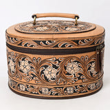 ADBGA412 Western Hand Tooled Leather Jewelry Case Oval Floral Organizer (Tan)