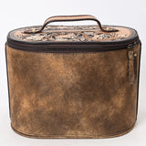 ADBGA411 Distressed Leather Jewelry Case with Hand-Tooled Floral Lid Western Vanity Organizer