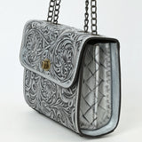 ADBG1630 Tooled Floral Leather Crossbody Bag with Antique Brass Turn Lock & Chain Strap