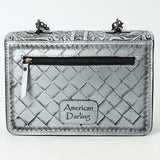 ADBG1535 Western Hand-Tooled Leather Crossbody Bag with Buckle Strap & Chain - Floral Tooled Design