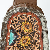 ADBG1543 Hand-Painted Floral Leather & Cowhide Sling Backpack - Western Crossbody Bag