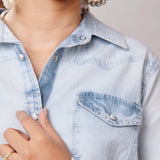 LC-ADSH011 Genuine leather Women Denim shirt jacket dress