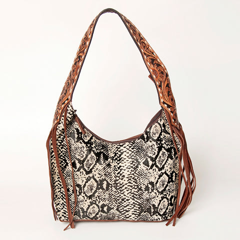 ADBGA223 American Darling Hand Tooled Leather Hair-On Cowhide Fringe Hobo Bag