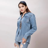 LC-ADSH024 Genuine leather Women Denim shirt jacket dress