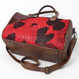 ADBG1562A Red & Brown Croc Embossed Leather Barrel Bag - Western Weekender Style