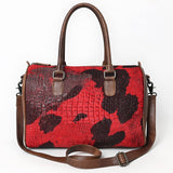 ADBG1562A Red & Brown Croc Embossed Leather Barrel Bag - Western Weekender Style