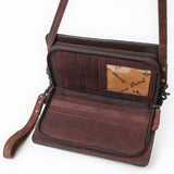 ADBG1717 Suede Leather Wallet Bag with White Western Stitch Embroidery
