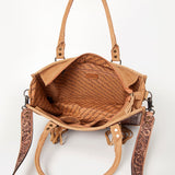 ADBG230 Hand Tooled Leather Tote Bag with Natural Floral Tooled Leather Panels & Fringes
