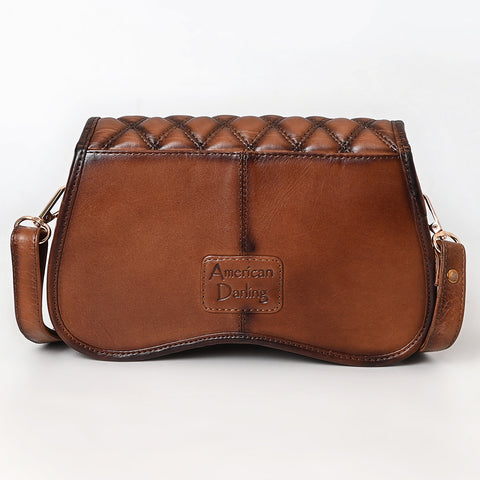 ADBGM764 Western Saddle Crossbody - Quilted Leather Bag with Gold Stud Accents & Curved Flap