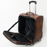 ADBG1570 Southwestern Aztec Woven & Tooled Leather Rolling Luggage - Western Carry-On