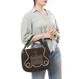 ADBGA670 Suede Western Shoulder Bag with Rope Embroidery-Convertible Crossbody Purse