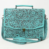 ADBG1437 Handtooled Leather Messenger Bag - Floral Carved Western Satchel