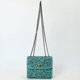 ADBG1630 Tooled Floral Leather Crossbody Bag with Antique Brass Turn Lock & Chain Strap