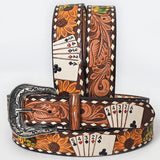 ADBLF205 Beautifully Hand Tooled Hand Painted Genuine American Leather Belt Men and Women Bling