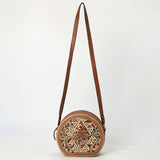 ADBGA538 American Darling Hand Tooled Genuine Leather Canteen Bag with Turquoise Studs Western Crossbody