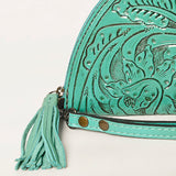 LC-ADBG1233H Hand-Tooled Leather Clutch - Semi-Circle Wristlet with Tassel