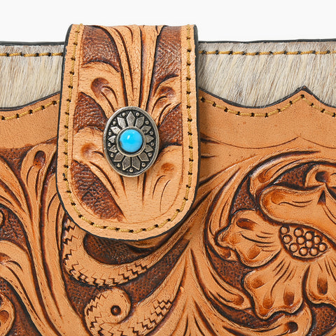 KBG241 American Darling Hair on Hide & Harness Leather Western Tooled Wallet