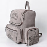 ADBGA795 Suede Western Backpack - White Embroidered Stitch Design with Multi-Pockets
