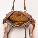 LC-ADBG1258 Tooled Leather Hair-On Hide Handbag - Western Fringe Shoulder Bag