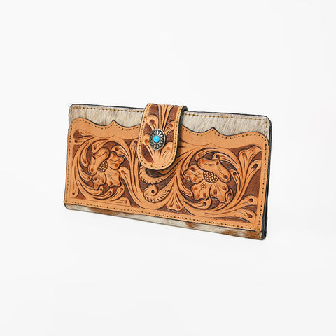 KBG241 American Darling Hair on Hide & Harness Leather Western Tooled Wallet
