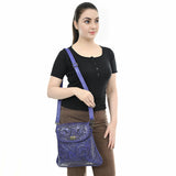 ADBG1496 Hand-Tooled Leather Crossbody Bag - Western Floral with Whipstitch & Turn Lock