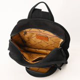 ADBG1546 Black Suede Western Backpack with Round Tooled Leather & Fringe