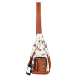 ADBGA580 Hand-Tooled Leather & Cowhide Sling Bag Western Crossbody Backpack