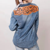 LC-ADSH022 Genuine leather Women Denim shirt jacket dress