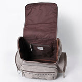 ADBGA795 Suede Western Backpack - White Embroidered Stitch Design with Multi-Pockets