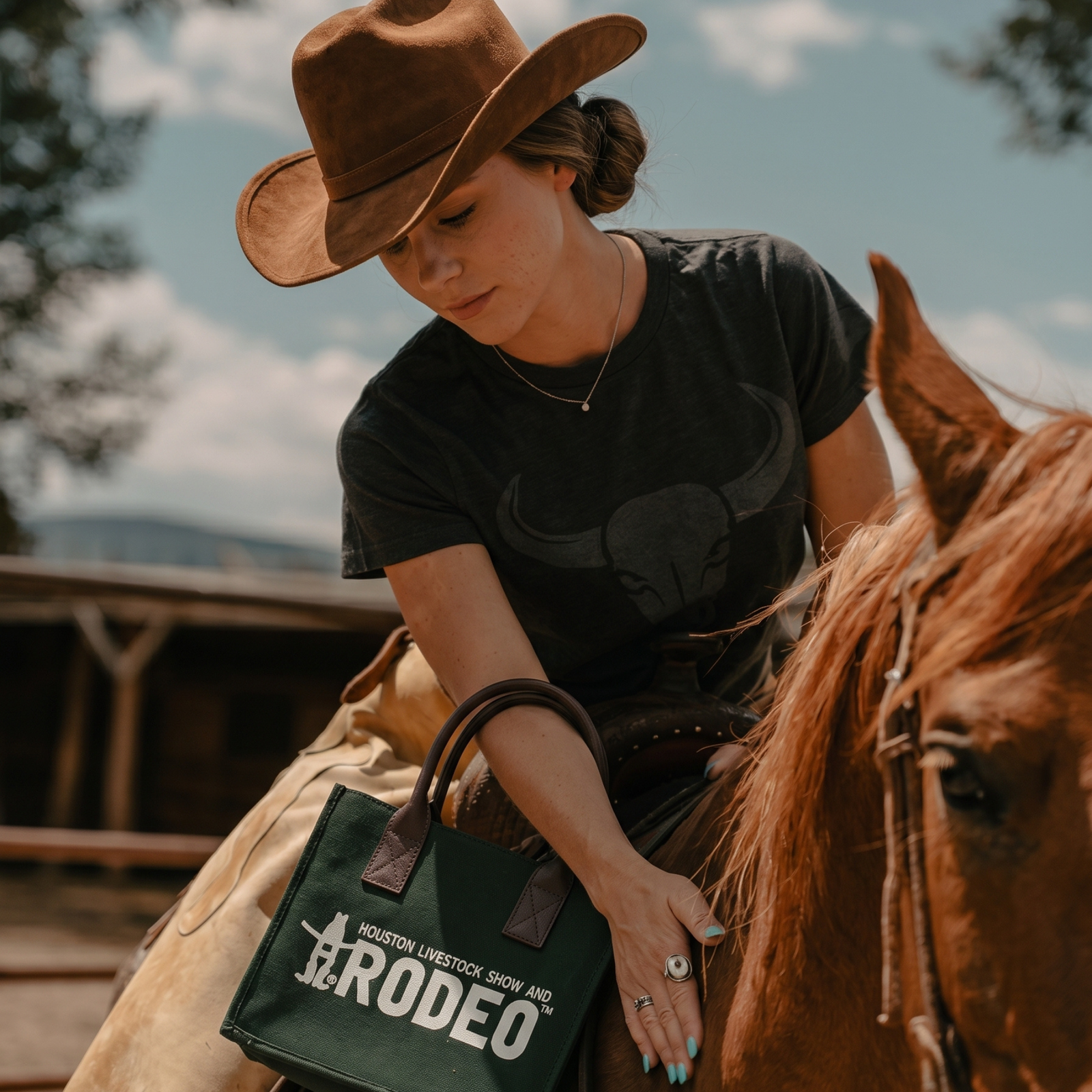 Downtown Rodeo Black Mini Tote Bag - Genuine Leather Handle Bag