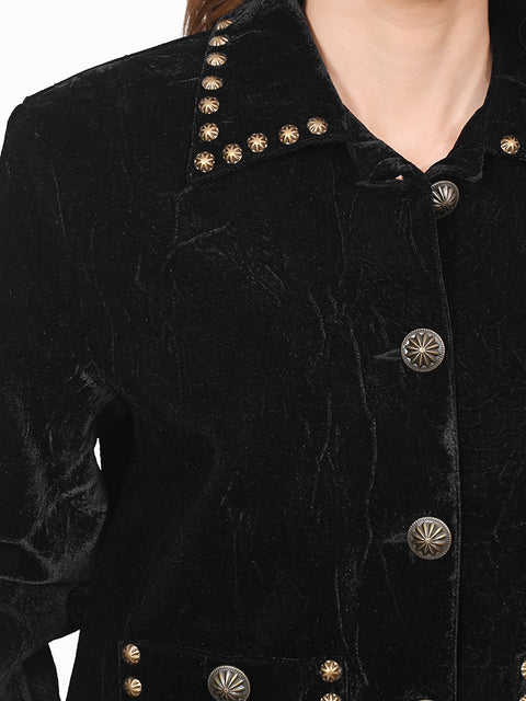 ADDR010 American Darling Black Velvet Fabric Jacket Western Studded Concho Top