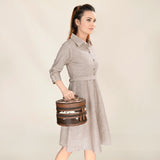 ADBGA491 American Darling Round Jewelry Case Hand-Tooled Leather & Cowhide Western Organizer