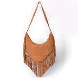 ADBGA733 V-Cut Suede Fringe Crossbody Bag - Western Embroidered Hobo Purse