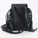 ADBGA537 American Darling Genuine Leather Cell Phone Holder with Hand Tooled Floral Design & Fringe Black