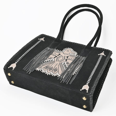 ADBGA823 American Darling Handcrafted Braided Leather Tote Bag with Fringes