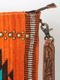 LC-ADBG865 Orange Southwestern Saddle Blanket Crossbody Bag with Tooled Leather Strap & Stud Accents
