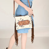 LC-ADBG109 Hair-On Cowhide Leather Crossbody Bag with Fringe-Western Style by American Darling