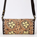 ADBGA553 American Darling Hand-Tooled Leather Wallet Western Floral Design with Strap