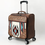 ADBG1570 Southwestern Aztec Woven & Tooled Leather Rolling Luggage - Western Carry-On