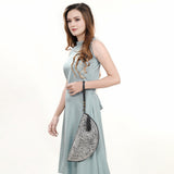 LC-ADBG1233H Hand-Tooled Leather Clutch - Semi-Circle Wristlet with Tassel