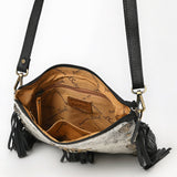 ADBGA880 Hair-On Hide Crossbody Fringe Bag – Western Cactus Concho with Stud Accents