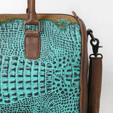 ADBG1562B Turquoise Croc Embossed Leather Barrel Bag - Western Weekender Purse