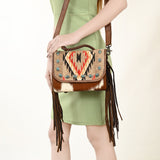 ADBG1388 Wool Saddle Blanket Crossbody Genuine Western Fringes Leather Women Bag