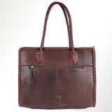 ADBGM348 Leather Tote Bag with Turquoise Concho & Fringe - Handmade Western Braided Strap Purse
