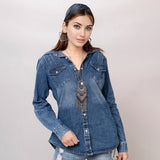 LC-ADSH015 Genuine leather Women Denim shirt jacket dress
