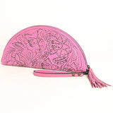 LC-ADBG1233H Hand-Tooled Leather Clutch - Semi-Circle Wristlet with Tassel