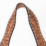 ADBG1720 Suede Hobo Bag with Hand Tooled Leather Strap & White Stitch Detailing